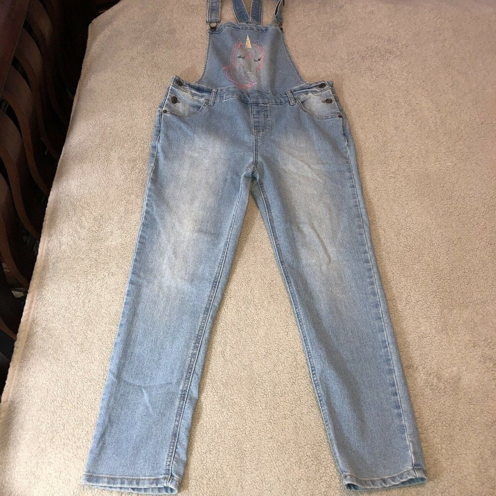 CAT & JACK Girls Embroidered Unicorn Denim Overalls Sz XL 14-16 - Picture 3 of 12